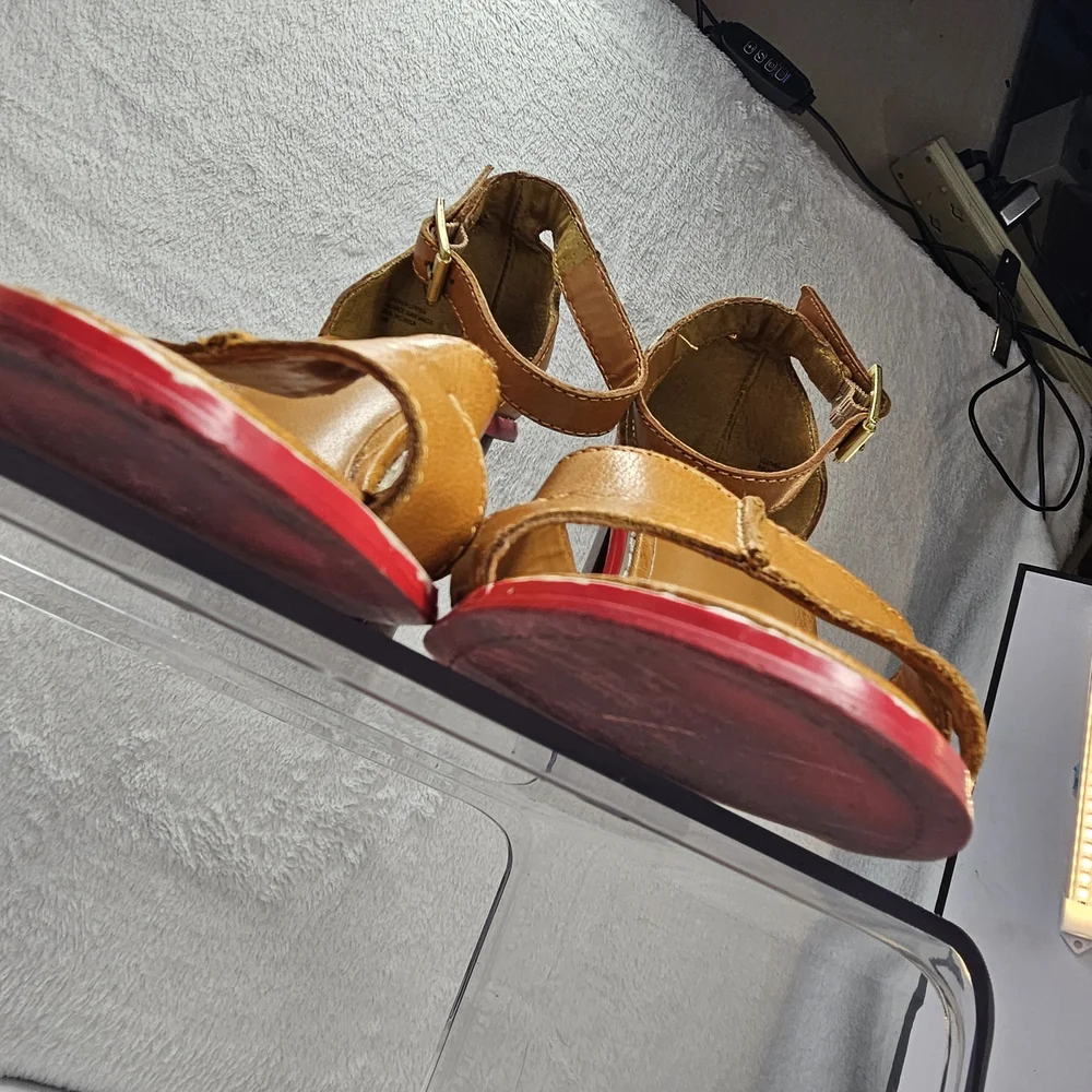 Kelsi Dagger Barcelona Cognac Leather Block Heel Sandals 7.5M